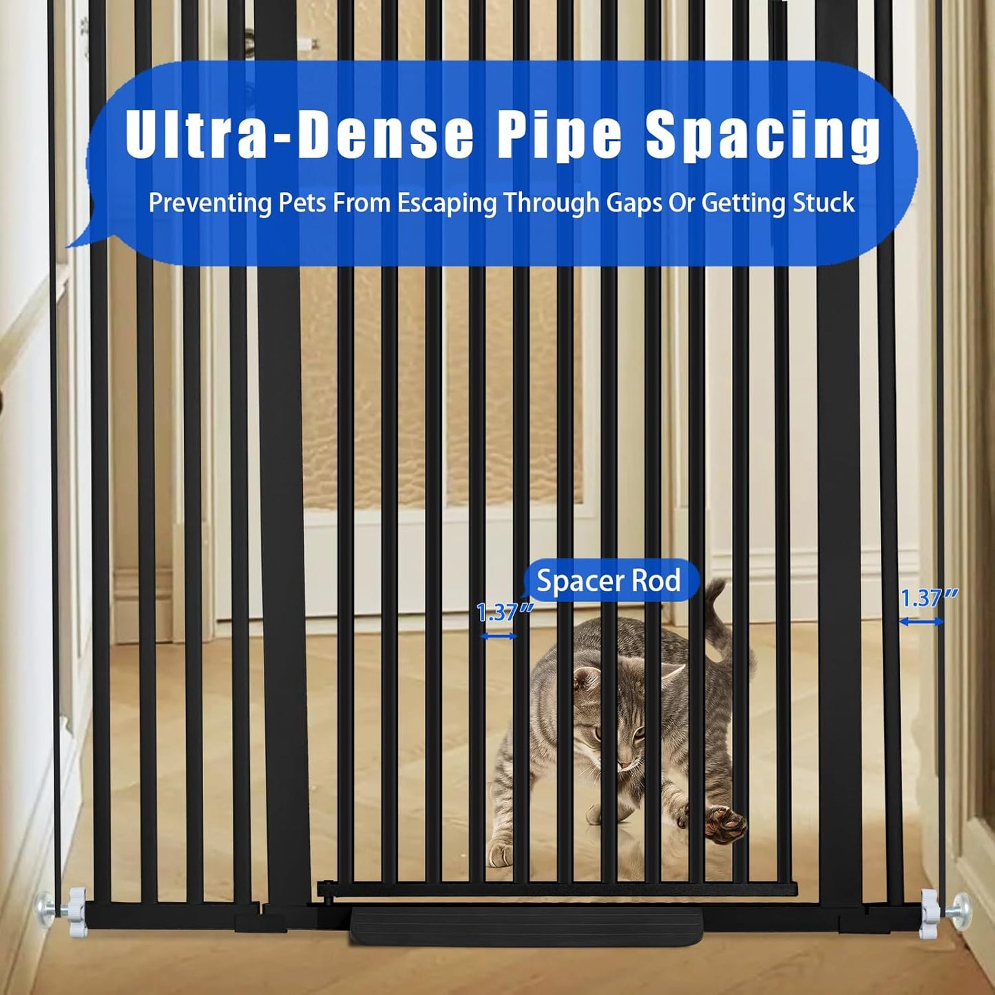 Rgqphantom 71 inch Extra Tall Gate Pet Gate,30.5"-48" Extra Wide Pressure Mounted,Cat Gates for Stairs, Kitchen,Doorways (Black)