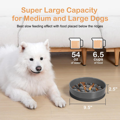Sted Ceramic Slow Feeder Dog Bowls for Medium Large Breed, Slow Feeding Dog Bowl, Dogs Food Bowls for Fast Eaters, Puzzle Dogs Food Bowl with Silicone Base, Maze Black