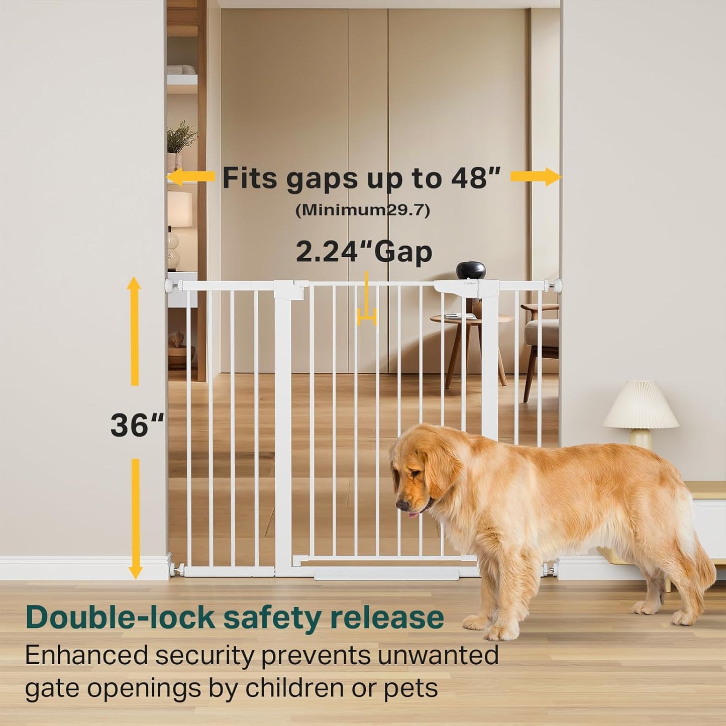 Cumbor 36.6-64" Extra Wide Baby Gate for Stairs, Dog Gates for Doorways, Auto-Close Pet Gate Indoor, Pressure Mounted Walk Through Safety Child Gate for Kids Toddler, Tall Pet Puppy Fence Gate, Brown