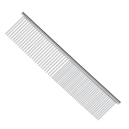 PETTOM Pet Steel Grooming Tool Poodle Finishing Butter Comb 7 1/2-inch L Silver Dog Combs with Rounded Ends Stainless Steel Teeth, Cat Comb for Removing Tangles and Knots