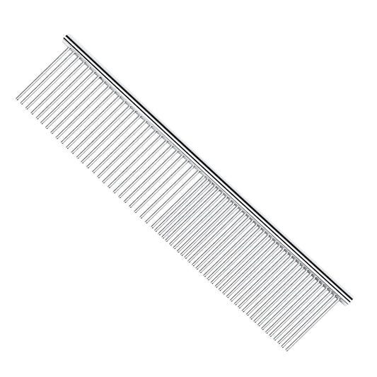 PETTOM Pet Steel Grooming Tool Poodle Finishing Butter Comb 7 1/2-inch L Silver Dog Combs with Rounded Ends Stainless Steel Teeth, Cat Comb for Removing Tangles and Knots