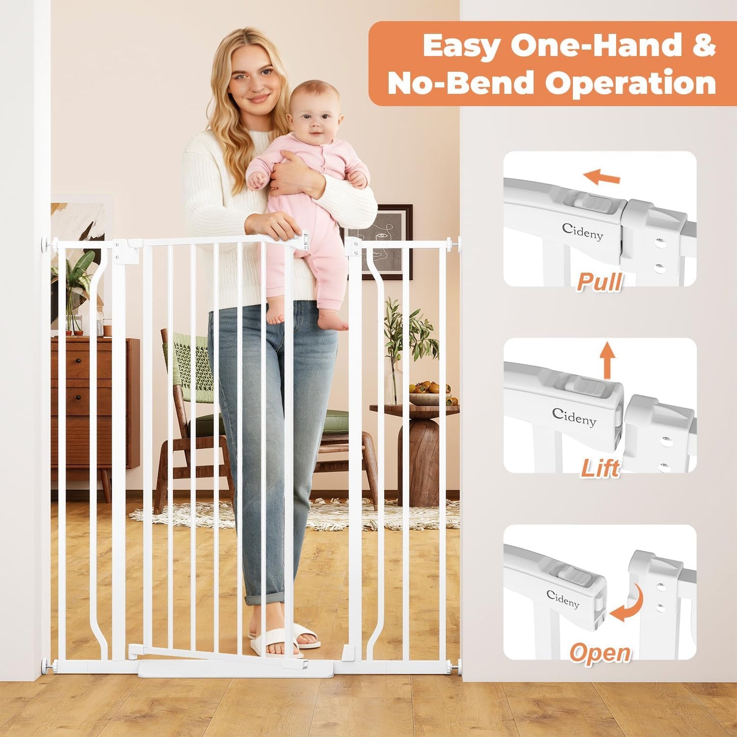 Baby Gate No Drilling, 29"-40" Auto Close Dog Gate Indoor for Doorways & Stairs, Pressure Mounted Adjustable Pet Gate, Easy Walk Through Child Gate for Children & Pets Stroller Friendly, White