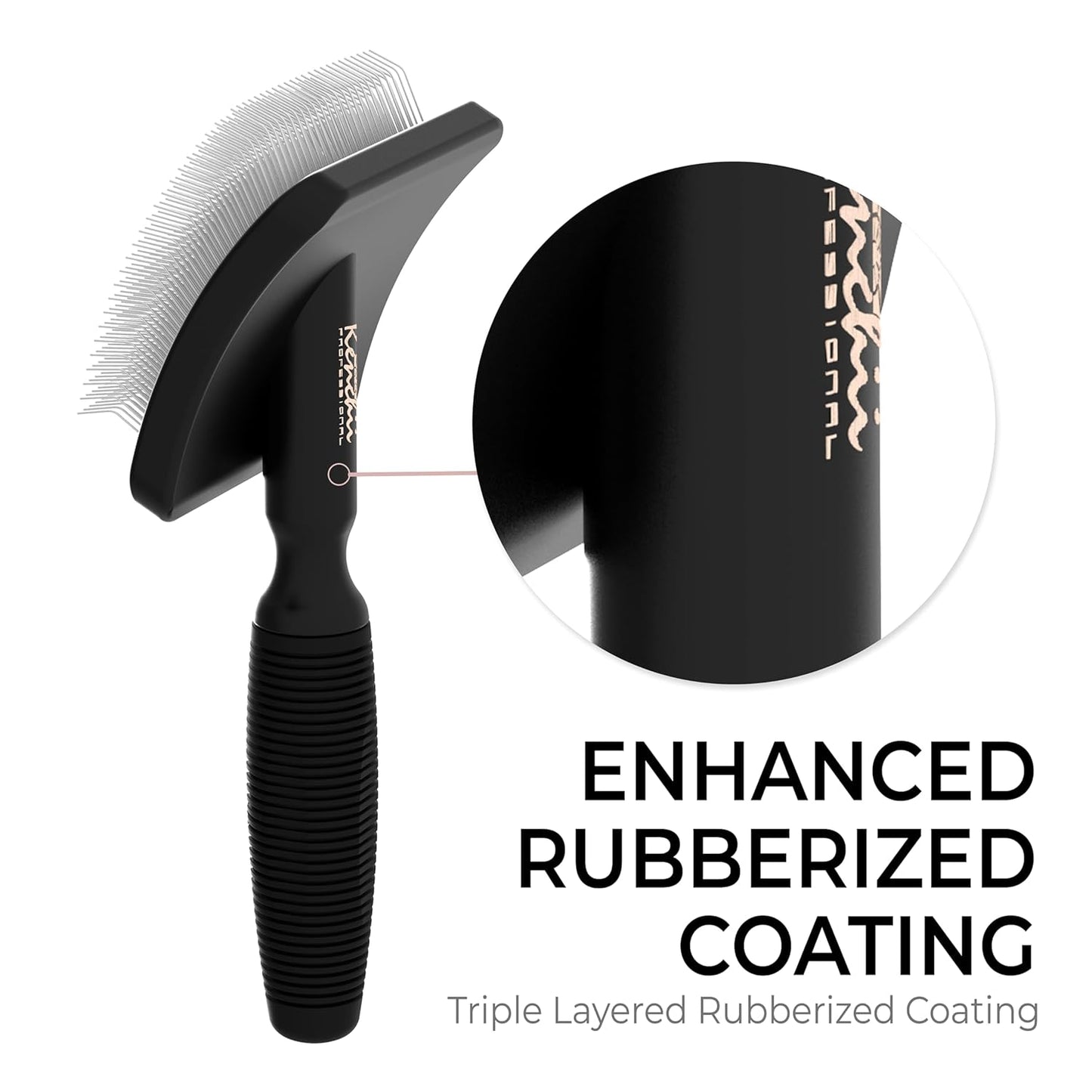 Kenchii Long Pin Slicker Brush for Dogs (Poodles, Doodles, Goldendoodles, Labradoodles), Professional Grooming Brush for Detangling, Fluffing & Dematting, Non-Slip Comfort Handle (Black)