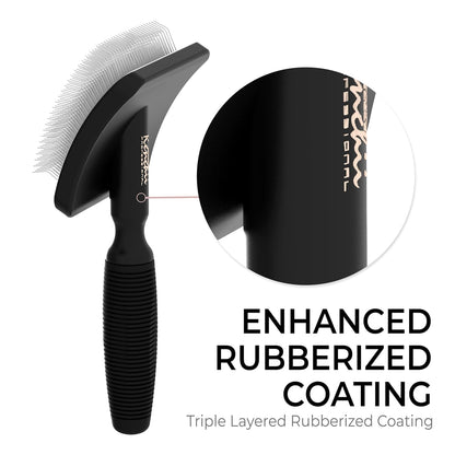 Kenchii Long Pin Slicker Brush for Dogs (Poodles, Doodles, Goldendoodles, Labradoodles), Professional Grooming Brush for Detangling, Fluffing & Dematting, Non-Slip Comfort Handle (Black)
