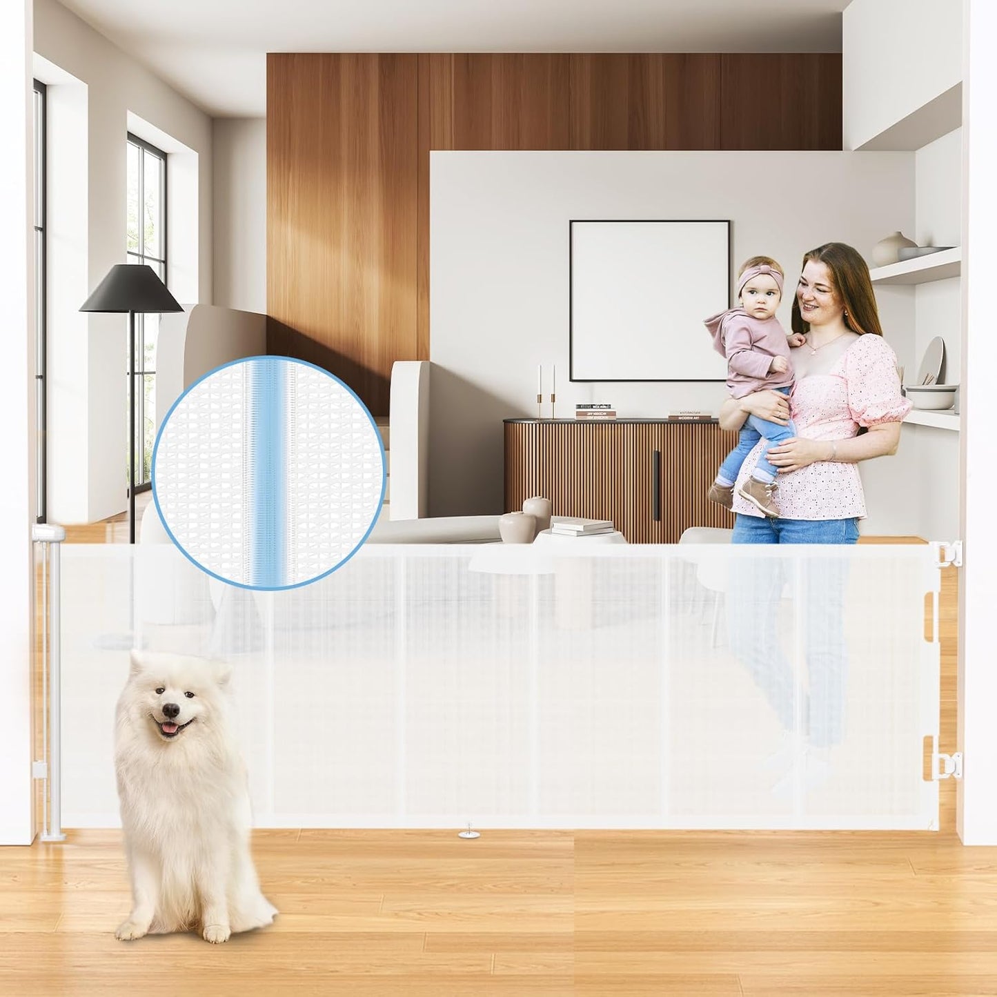 HAMOPY Retractable Baby Gate, 33" Tall, Extends up to 55" Wide, Durable Auto-Lock Baby Gates for Stairs, Mesh Dog Gate and Child Safety Gates for Doorways, Hallways, Indoor, Outdoor(Black)