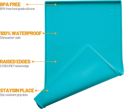 Hubulk Dog Feeding Mat,100% Waterproof Food Grade Silicone Pet Food and Water Bowl Placemat,Dishwasher, High Raised Edge to Prevent Spills,Nonslip Tray to Stop Messes on Floor (19"x12"x0.5", Grey)