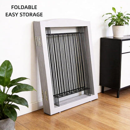 ZJSF Freestanding Dog Fence Indoor, Foldable Dog Gate for Doorways, Stairs or Hallways, Sturdy Wood Extra Wide Pet Gate with Support Feet for The House, White, 24 "Height-3 Panels