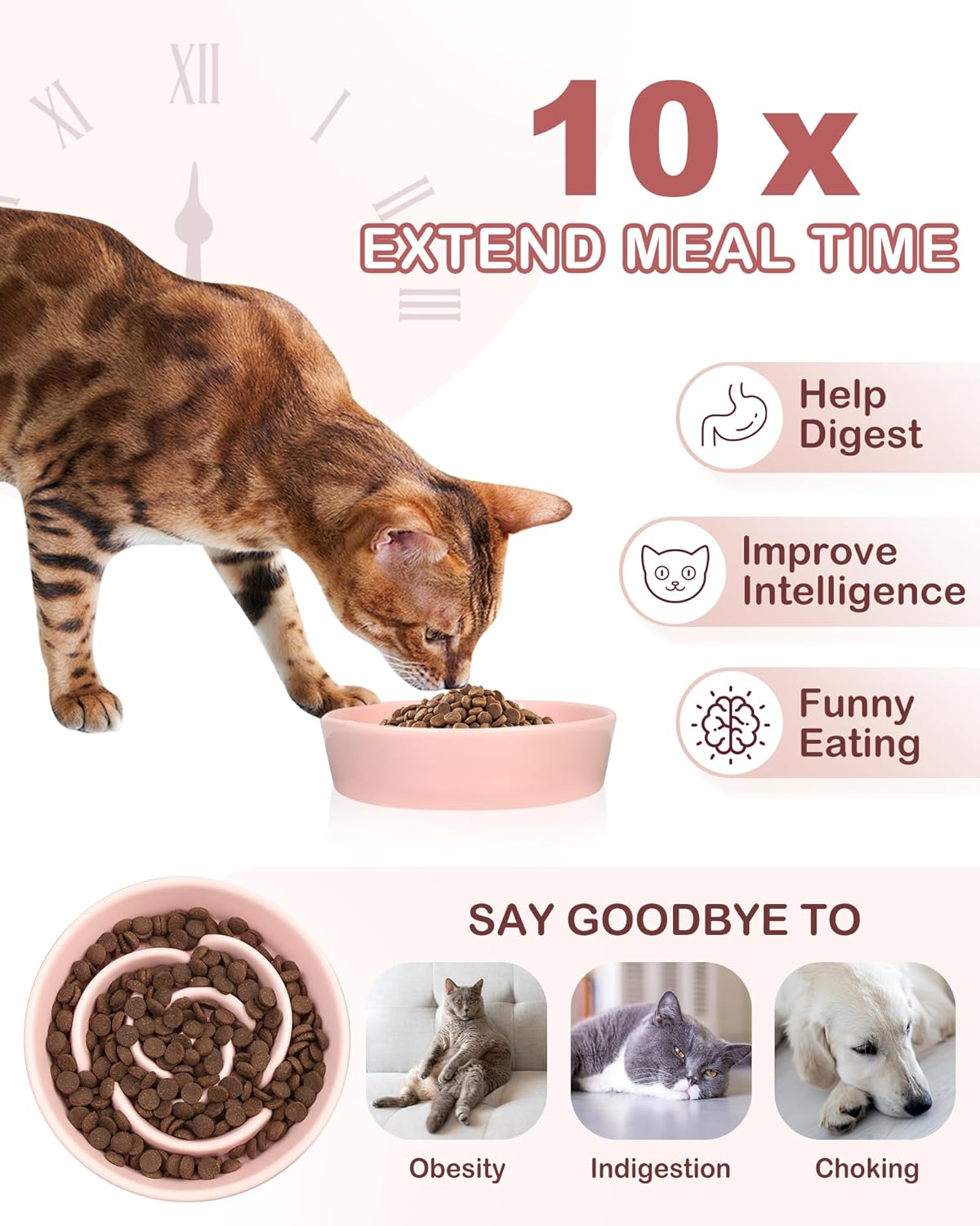 TRUVIC Ceramic Slow Feeder Dog Bowls Small Breed, 0.6 Cup Slow Feeder Cat Bowls for Fast Eaters, Ceramic Dog Food Dish no Black Chin, Puzzle Bowl for Small Dogs and Cats, White