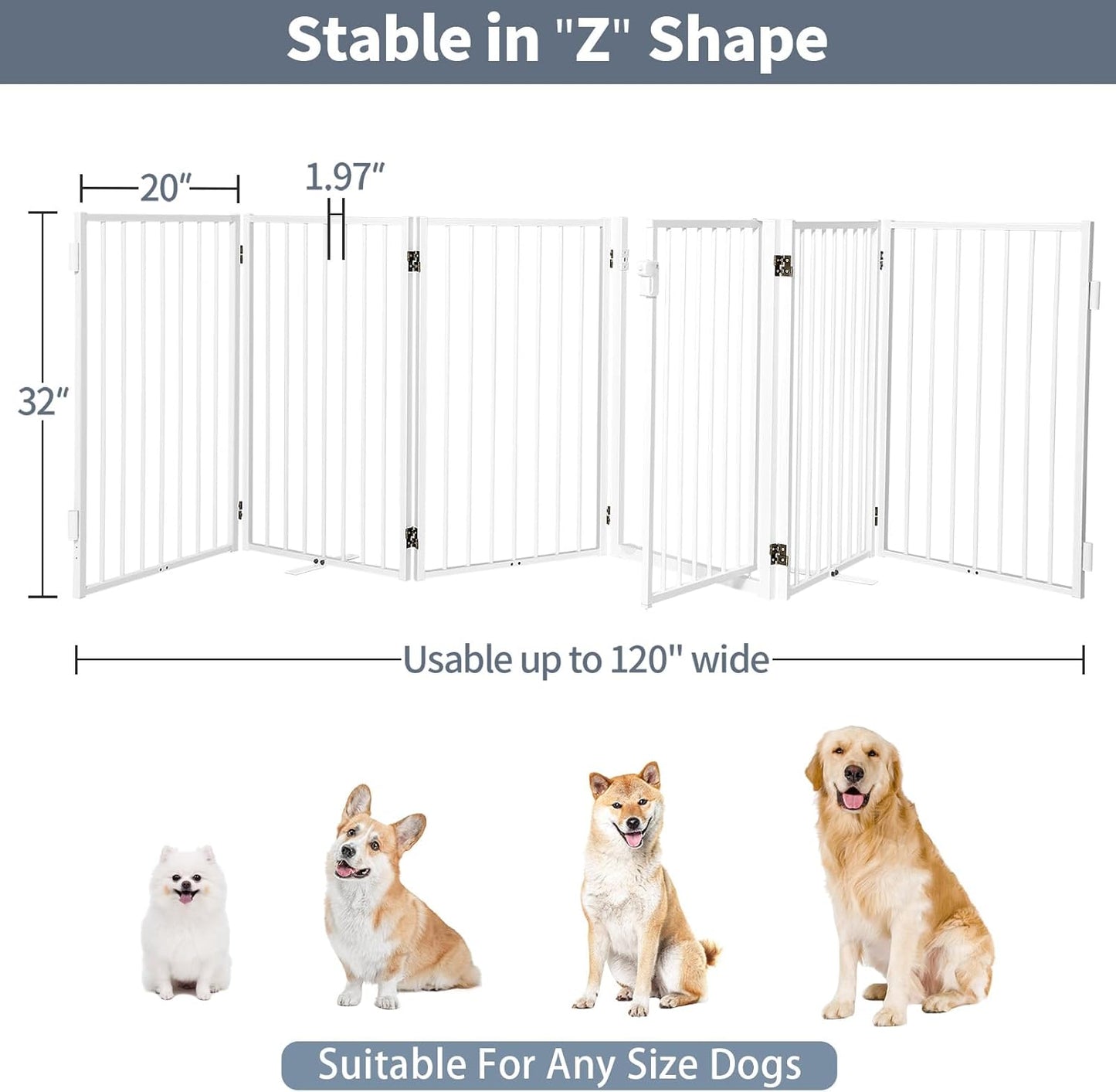 Metal Freestanding Dog Gates with Door for Outdoor Indoor,80'' Extra Wide 32'' Tall Free Standing Dog Gate for Doorways,Large Openings,Deck,Yard,Foldable Safety Pet Fence(Black,4 Panels)