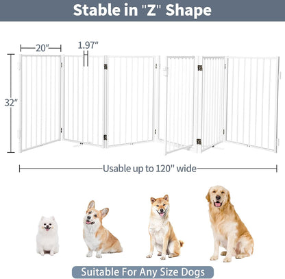 Metal Freestanding Dog Gates with Door for Outdoor Indoor,80'' Extra Wide 32'' Tall Free Standing Dog Gate for Doorways,Large Openings,Deck,Yard,Foldable Safety Pet Fence(Black,4 Panels)