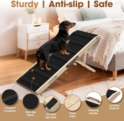 2026 Upgraded Dog Ramp for Couch - Foldable Small Dog Ramp for Bed - 4 Adjustable Height from 12" to 20" - Portable Pet Stairs with Non-Slip Pad - Pet Ramps Use for Low Bed Couch Steps Up to 60LBS