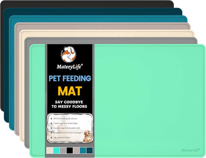 MateeyLife Silicone Cat & Dog Food Mat for Floors Waterproof, Anti-Slip Dog Bowl Mats for Food and Water, Pet Feeding Mats with Lip to Prevent Spills, Pet Placemat for Messy Drinkers to Protect Floors