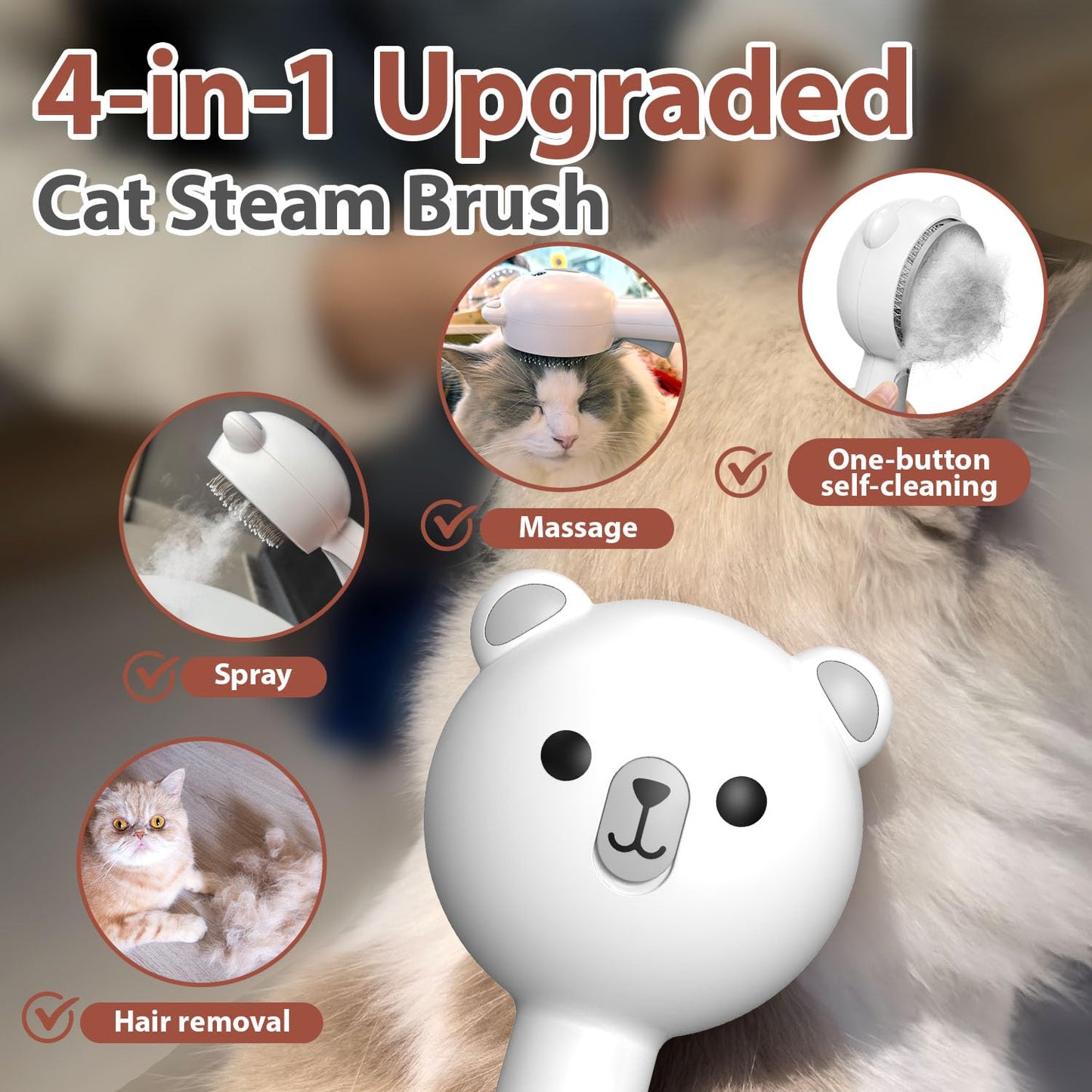 Double-Sided Pet Deshedding Dematting Comb & Steam Brush with 2 Spray Levels, Extra-Wide Detangling Undercoat Rake for Long-Hair Dogs & Cats Matted Fur, Knots, Rechargeable Grooming & Massage Tool