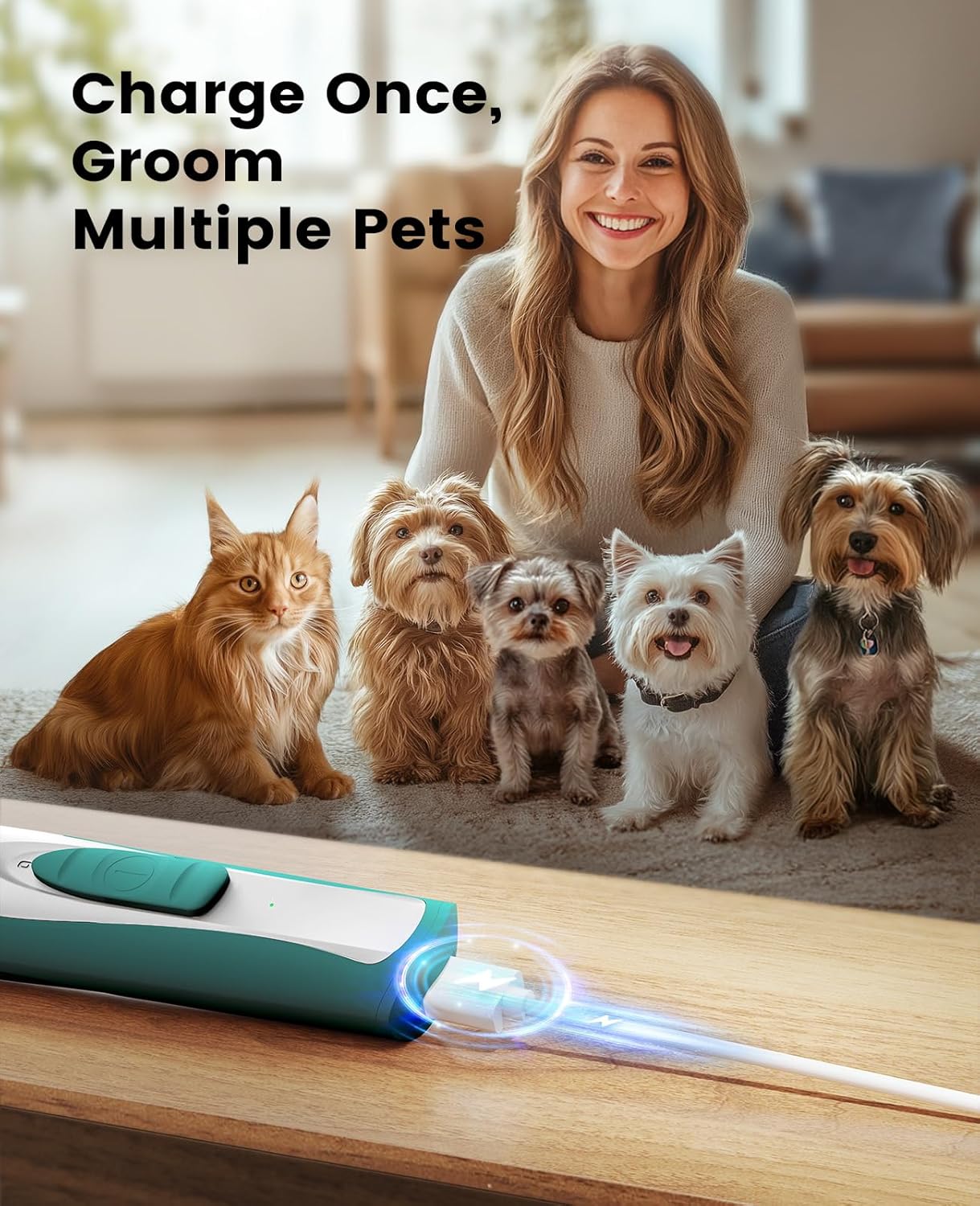 oneisall Low-Noise Dog Paw Trimmer with LED Light, Paw Trimmer for Dogs &Cats 0.8inch/20mm Wide Blade, 35dB Cordless Electric Pet Paw Grooming Clippers for Paws, Ears, Face, Rump