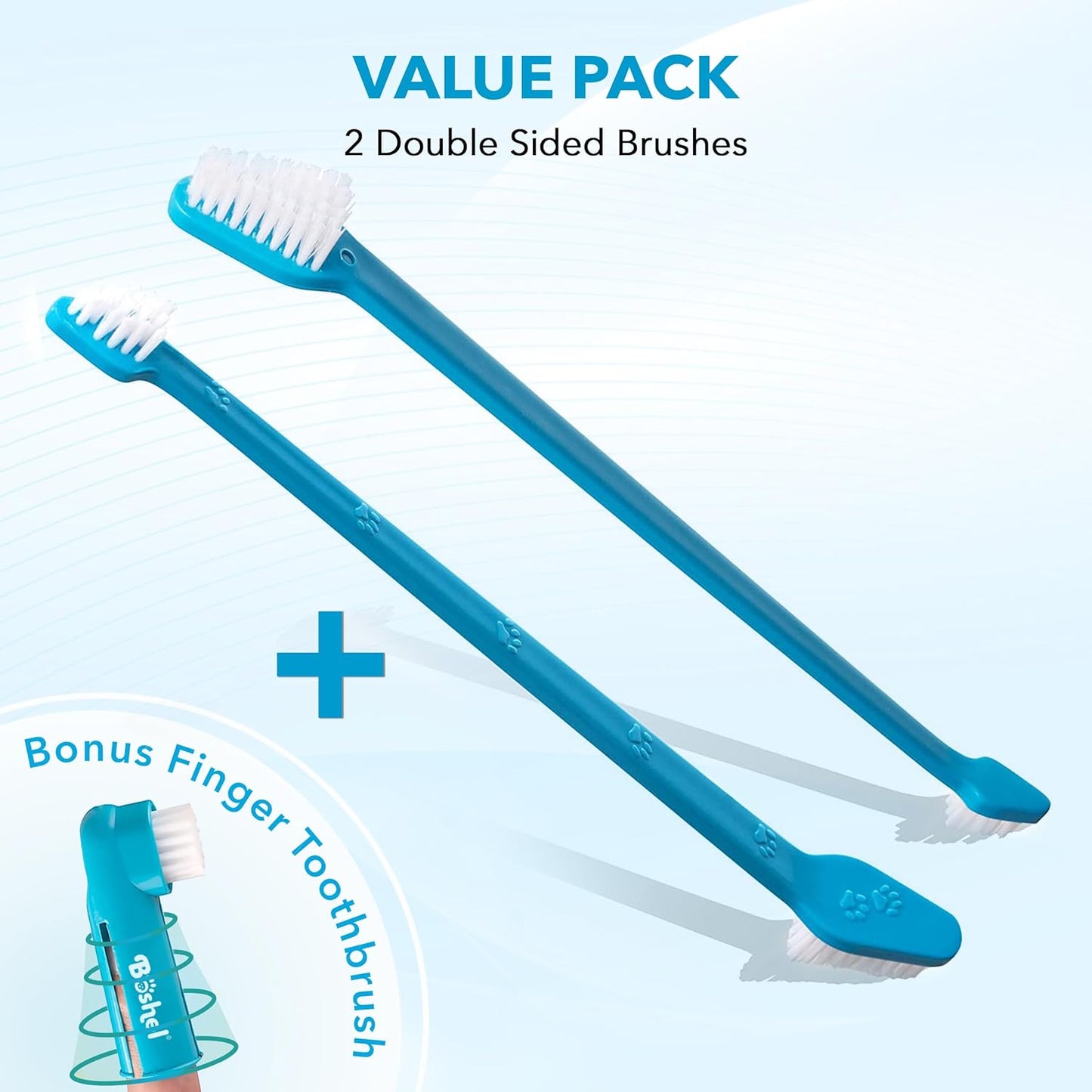 Boshel Pet Toothbrush, 2 Dog Tooth Brush with Dogs Finger Toothbrush for Small and Large Breeds, 3 Pack