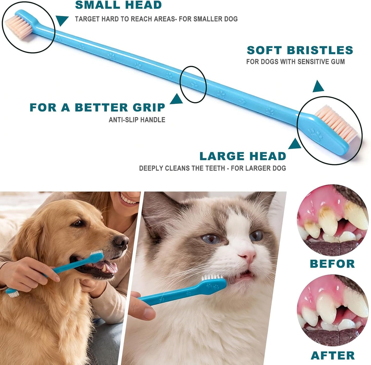 9-Pack Dog Toothbrush Kit, Triple Head & Double Head Dog Toothbrush, 360 Finger SiliconeToothbrush, Multi-Angle Dental Cleaning Brushes for Cat Oral Health