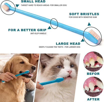 9-Pack Dog Toothbrush Kit, Triple Head & Double Head Dog Toothbrush, 360 Finger SiliconeToothbrush, Multi-Angle Dental Cleaning Brushes for Cat Oral Health
