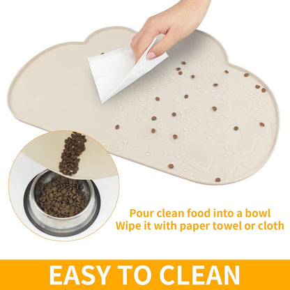 Ptlom Silicone Pet Placemat for Dogs and Cats, Non-Slip Waterproof Dog Feeding Bowl Mats for Food and Water, Small Medium Large Pet Puppy Tray Mat Prevent Residues from Spilling onto The Floor, Beige
