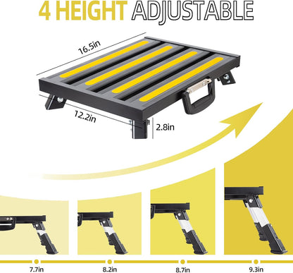 Aluminum RV Steps, 4-Level Adjustable Folding Step Stool with Non-Slip Rubber Feet, Non-Slip Fluorescent Strip Platform Rv Accessories, Supports Up to 1000 lbs - Black