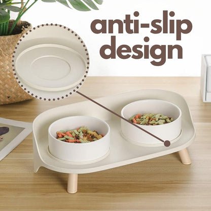 A4DOG Ceramic Dog Bowls with Stand - Elevated Dog Water and Food Bowl Set 13.5oz Cat & Dog Feeding Station Spill Proof Splash Proof Raised Pet Food Bowls for Dogs, No Mess Pet Feeder - Gray