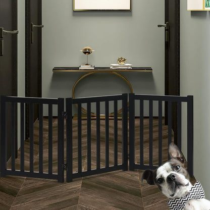 LZRS 2-Panel Wooden Free Standing Foldable Dog Gate Indoor – Solid Hardwood 24" High, Step-Over Safety Pet Gate for Doorways, Stairs & Small Spaces - Indoor Use, White