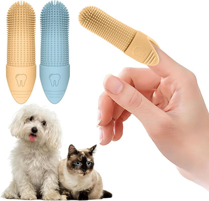Jack & Milo 2-Pack Soft Silicone Pet Toothbrush – Gentle Finger Toothbrush for Small Dogs, Puppies & Cats – Safe Oral Care for Baby Pets – Promotes Healthy Teeth & Gums – Blue & Green