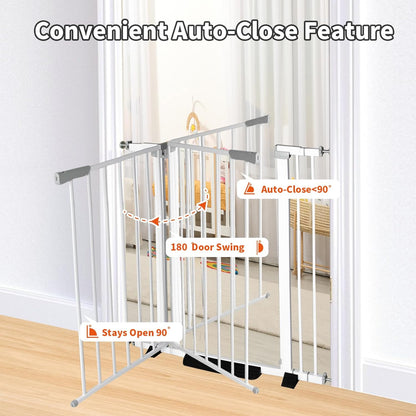 41 Inch Tall Baby Gate Auto Close Dog Gate Adjustable 29.92"-57.48" Wide Pressure Mounted Walk Through Swing Pet Gate for Doorways (White, 29.92"-57.48" Wide)