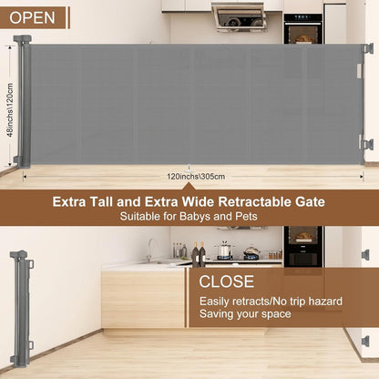 Miumoon 48" Extra Tall Retractable Baby Gates, 120" Retractable Gates with Reinforced Strip Design to Prevent Crawling Through, 12 FT Retractable Dog Gate