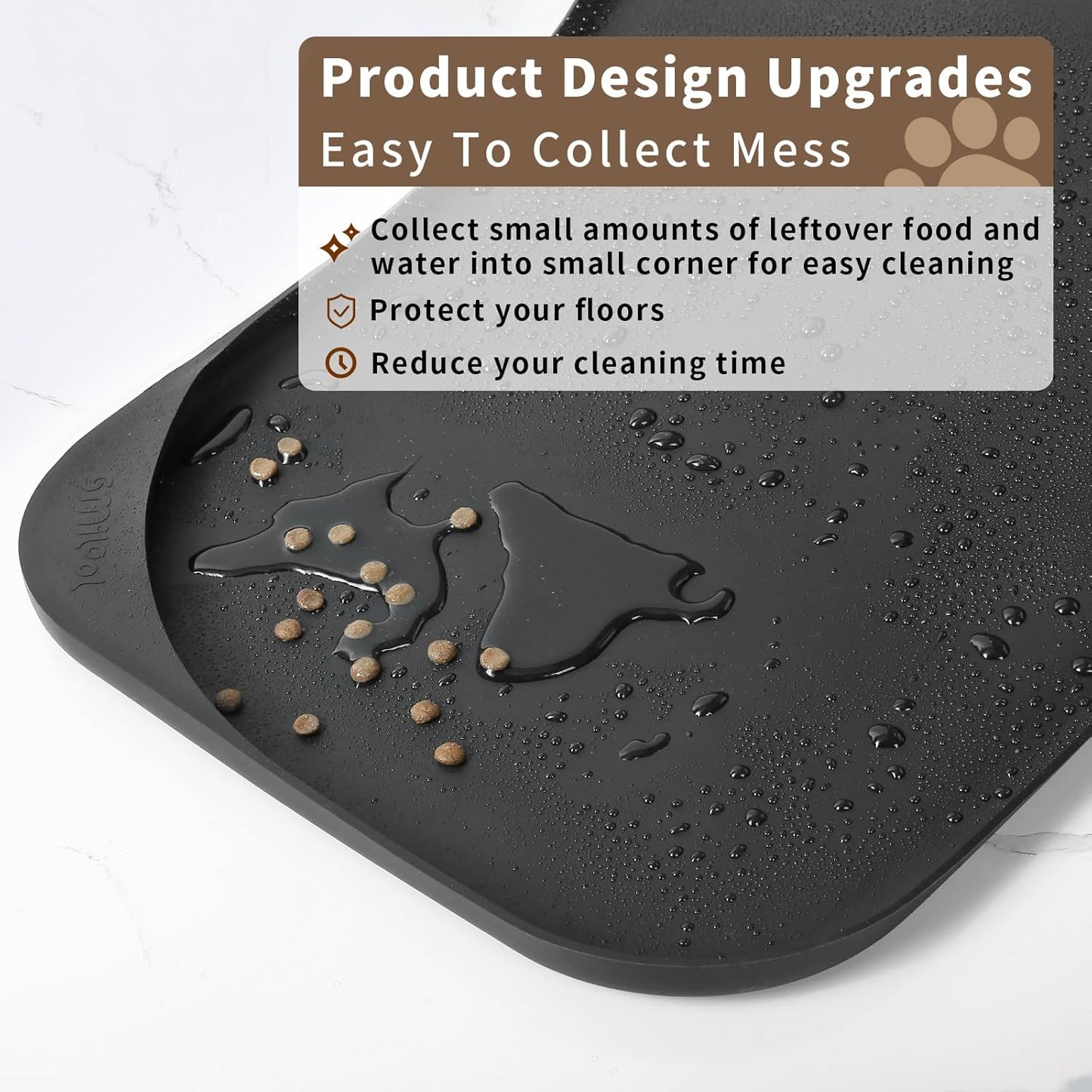 Smilool Silicone Pet Food Mat with Raised Edge for Food and Water Bowl, Dog Feeding Mats, Cat Food Trays for Floor Waterproof, Rubber Tray for Dogs and Cats, 19 x 12 x 0.7 Dark Brown
