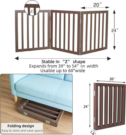 Dog Gate Indoor, Freestanding Dog Fence for The House, Doorways, Hallways,or Stairs,Pet Gate Foldable Wooden,Expandable 24" Height 3 Panels,White