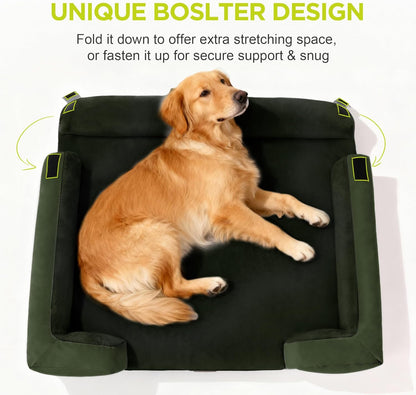 Extra Large Dog Bed, Orthopedic XL Washable Memory Foam Bed for Big Dogs Waterproof Pet Couch Sofa Bolster with Removable Cover, Non-Slip Bottom, Tennis Ball Toy, 42x30