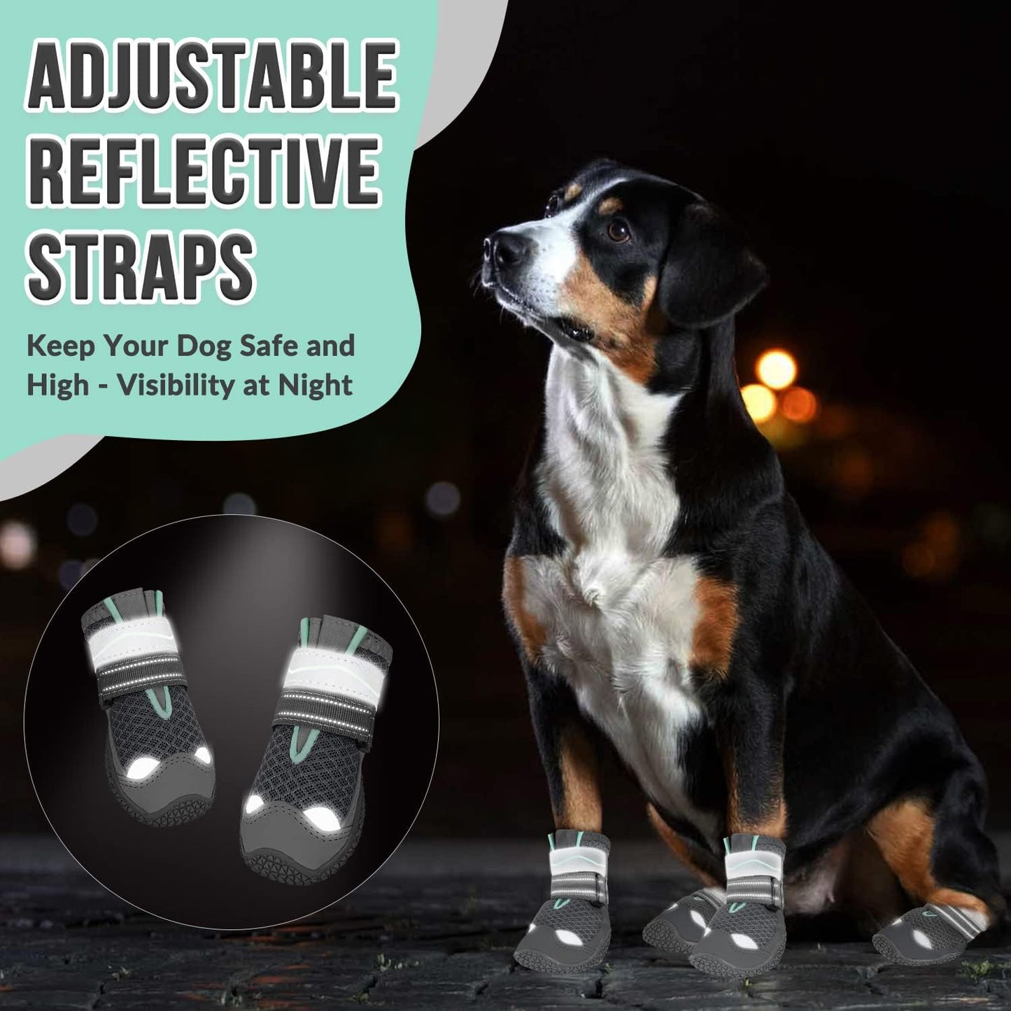 SlowTon Dog Shoes for Large Small Medium Dogs - Breathable Dog Boots for Summer Hot Pavement, Paw Protector for Outdoor Walking Winter Snow, Anti-Slip Rubber Dog Booties for Hardwood Floor (Green, 6)