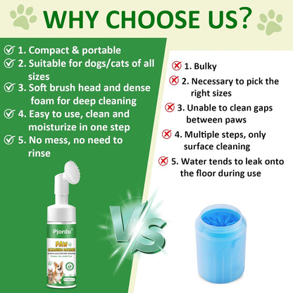 Pjordo Dog Paw Cleaner - No-Rinse Pet Paw Cleanser for Dogs, Repairs Dry Cracked Paws, Protector Kit for Pet Foot Care