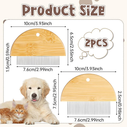 2 Pack Eye Comb for Small Dogs, Bamboo Cat Flea Eye Tear Stain Remover Comb, Pet Grooming Combs with Wide Fine Teeth Shedding Detangling Brush for Cat Hair Daily Care