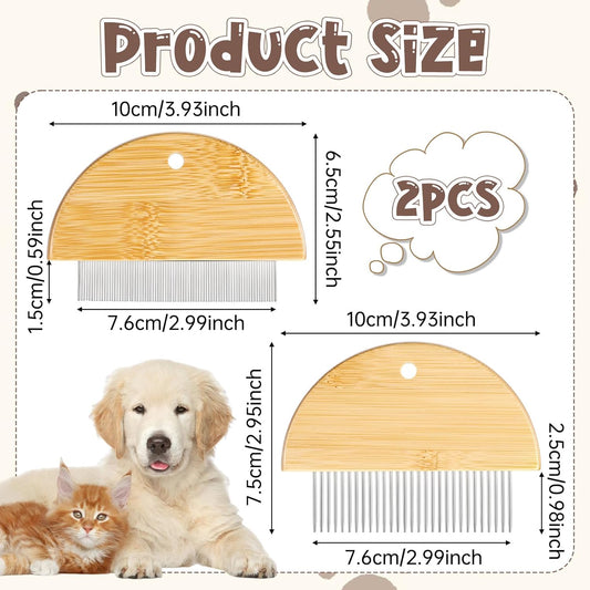 2 Pack Eye Comb for Small Dogs, Bamboo Cat Flea Eye Tear Stain Remover Comb, Pet Grooming Combs with Wide Fine Teeth Shedding Detangling Brush for Cat Hair Daily Care