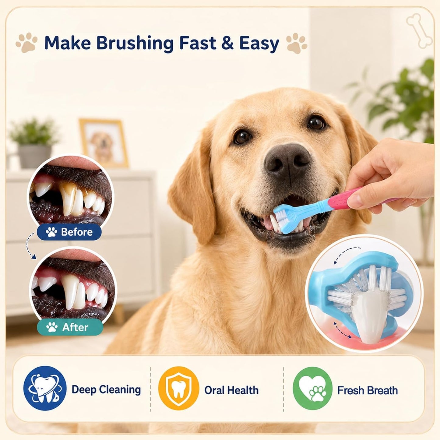 10 Pack Dog Tooth Brushing Kit, Pet Dog Toothbrush 2 Triple Head Pet Toothbrushes 360 Degree Finger Toothbrushes 4 Double Head Tooth Brush Dental Cleaning Brushes for DogCat Oral Dental Health