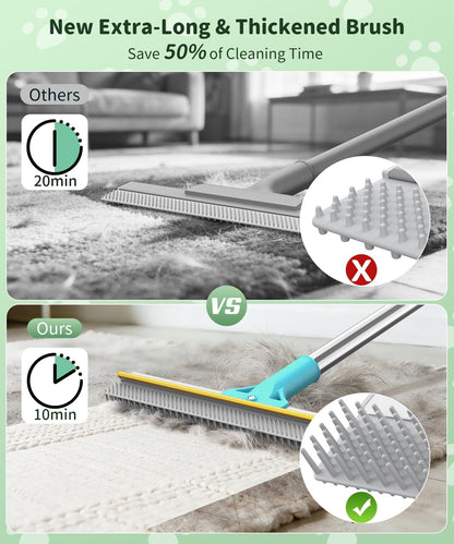 Carpet Rake for Pet Hair Removal, Reusable Carpet Rake, Pet Hair Removal Broom with Extra-Long Thickened Brush, 54" Adjustable Handle, 3 Pcs Pet Hair Removal Tool for Carpet, Sofa & Stairs
