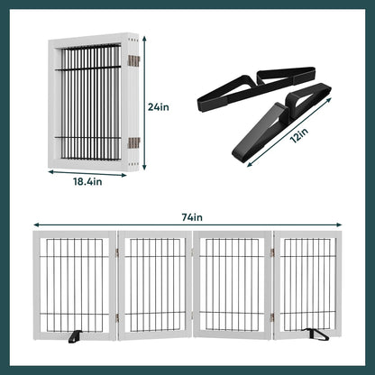 Freestanding Dog Gates Indoor, 3-Panel Pet Gates with 2 Metal Stands and 360° Hinge, 24" H Foldable Dog Gate for Stairs, Doorway, Kitchen, Expands Up to 55" Fully Assembled - Black Walnut