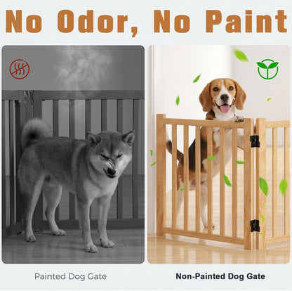 YOCAN Non-Painted Wood FreeStanding Pet Gate for Dogs,Wooden Dog Gates for Doorways, Stairs,The House, Dog Fences Indoor Puppy Gate-2 Panel H:23”