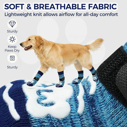 BINGPET Dog Socks to Prevent Licking Paws -Dog Shoes for Hot Pavement,Extra-Thick Grippy Dogs Sock for Hardwood Floors Anti-Slip,4Pcs All-Weather Boots Paw Protector for Small Medium Large Senior Dogs