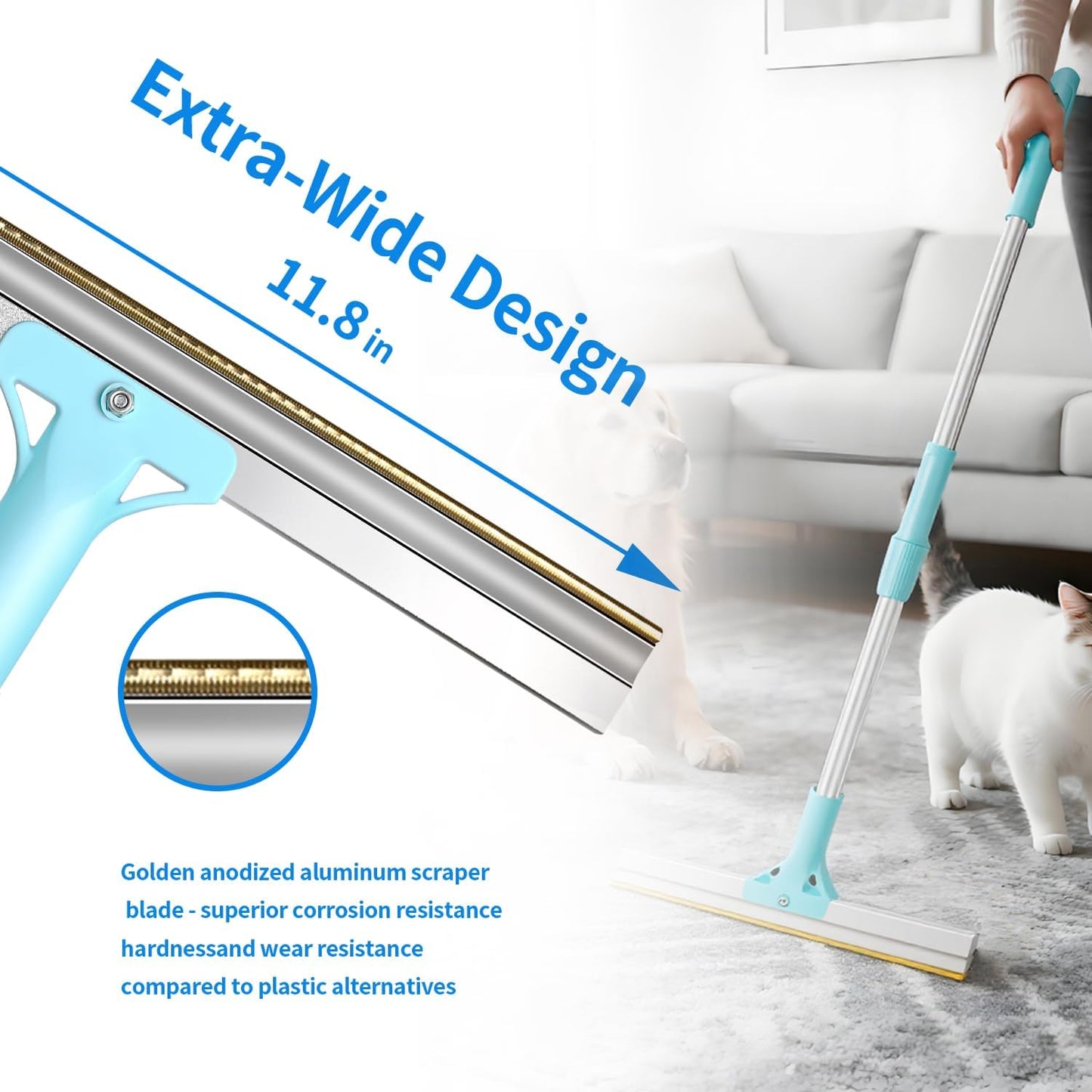 Telescopic Carpet Rake for Pet Hair, 36-55" Adjustable Rug Rake to Remove Dog Cat Hair & Fluff Matted Carpet, Stand Up Cleaning Tool for Under Furniture