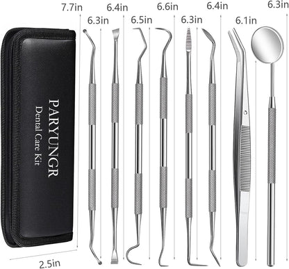 Dental Tools Pet Dog Teeth Cleaner Tool Kit, Stainless Steel Plaque Remover Dental Picks Tooth Tartar Scraper, Pets Oral Care Hygiene Set for Cats and Dogs Use with Case