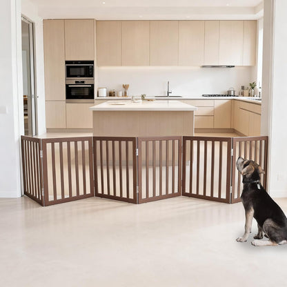 ZJSF Freestanding Indoor Dog Gate for House Foldable Wood Brown Puppy Gate for Doorways Pet Gate for Stairs Extra Wide Pet Fence 24" Height 2 Panels