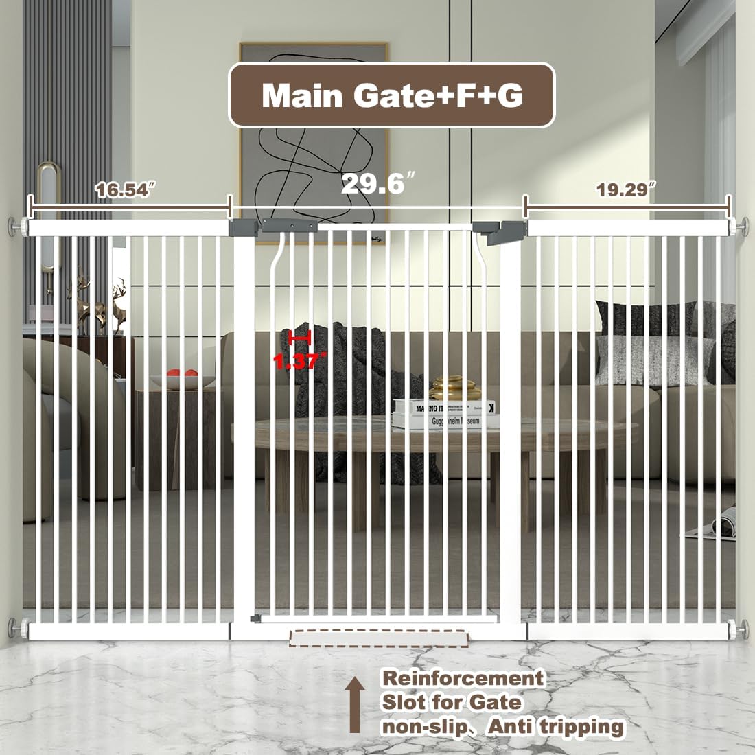 41" Extra Tall Cat Gate for Doorway, 49.2-54.7 Metal Pet Baby Safe Gate, Extra Wide Pressure Mounted Child Door with Expansion Kit, No Drilling No Climb Cat Fence Indoor, Tall Dog Gate, White