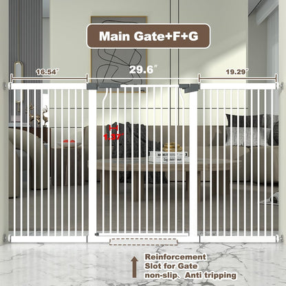41" Extra Tall Cat Gate for Doorway, 49.2-54.7 Metal Pet Baby Safe Gate, Extra Wide Pressure Mounted Child Door with Expansion Kit, No Drilling No Climb Cat Fence Indoor, Tall Dog Gate, White