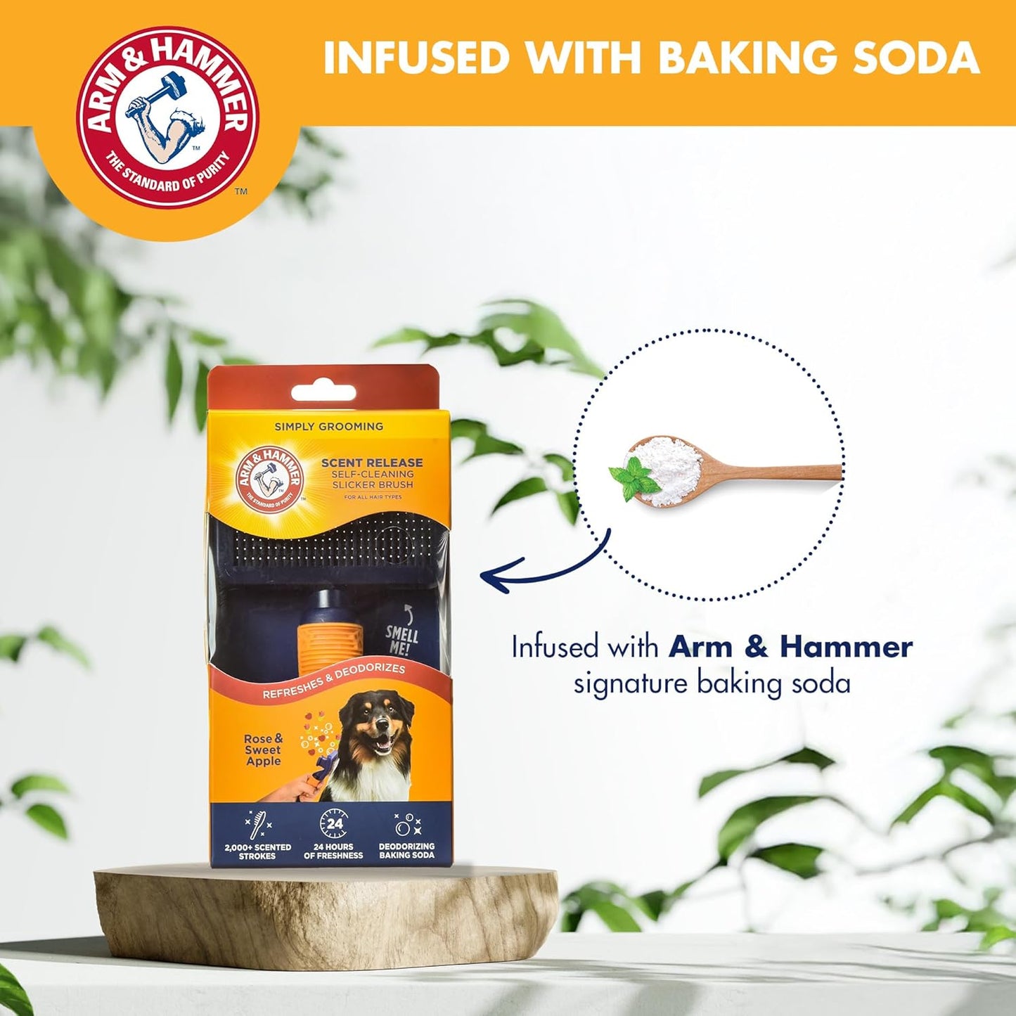 Arm & Hammer Deodorizing Dog Grooming Comb, Fragrance Transfer Technology with Baking Soda, Fine & Standard Teeth for Detangling & Flea Removal, Dematting Tool for Dogs, Sweet Apple & Rose Scent