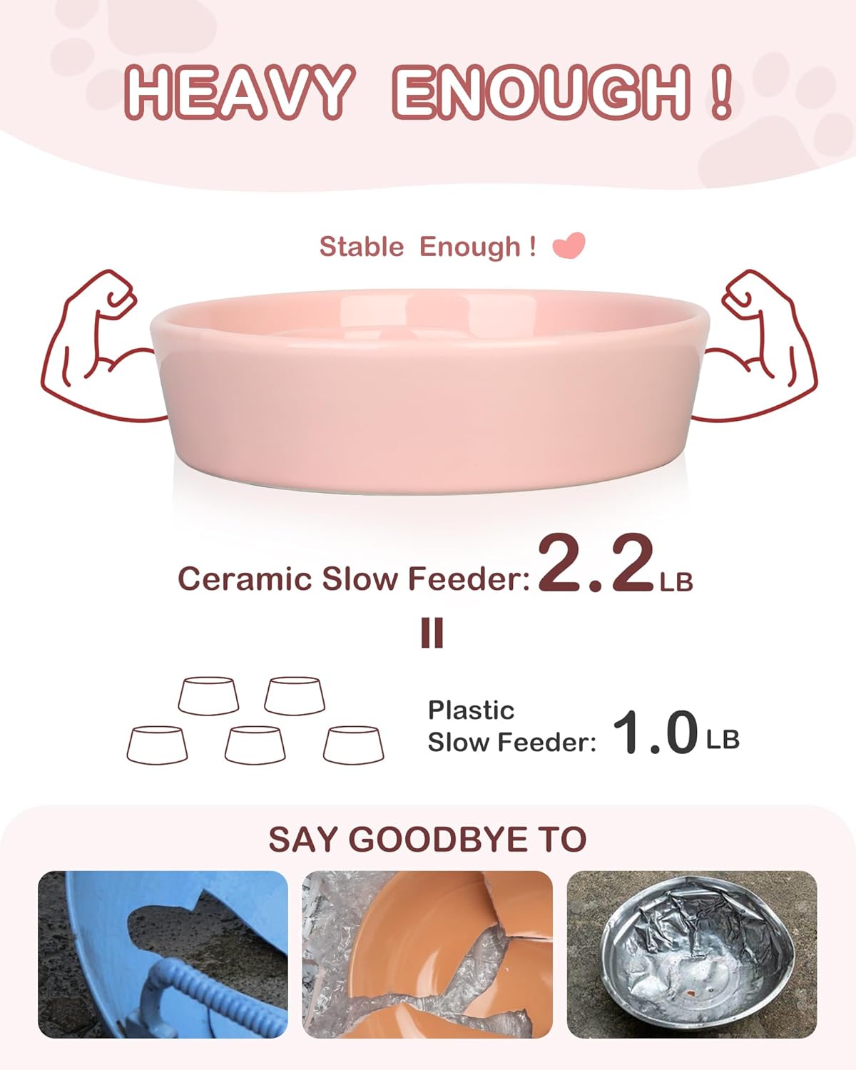 TRUVIC Ceramic Slow Feeder Dog Bowls Small Breed, 0.6 Cup Slow Feeder Cat Bowls for Fast Eaters, Ceramic Dog Food Dish no Black Chin, Puzzle Bowl for Small Dogs and Cats, White