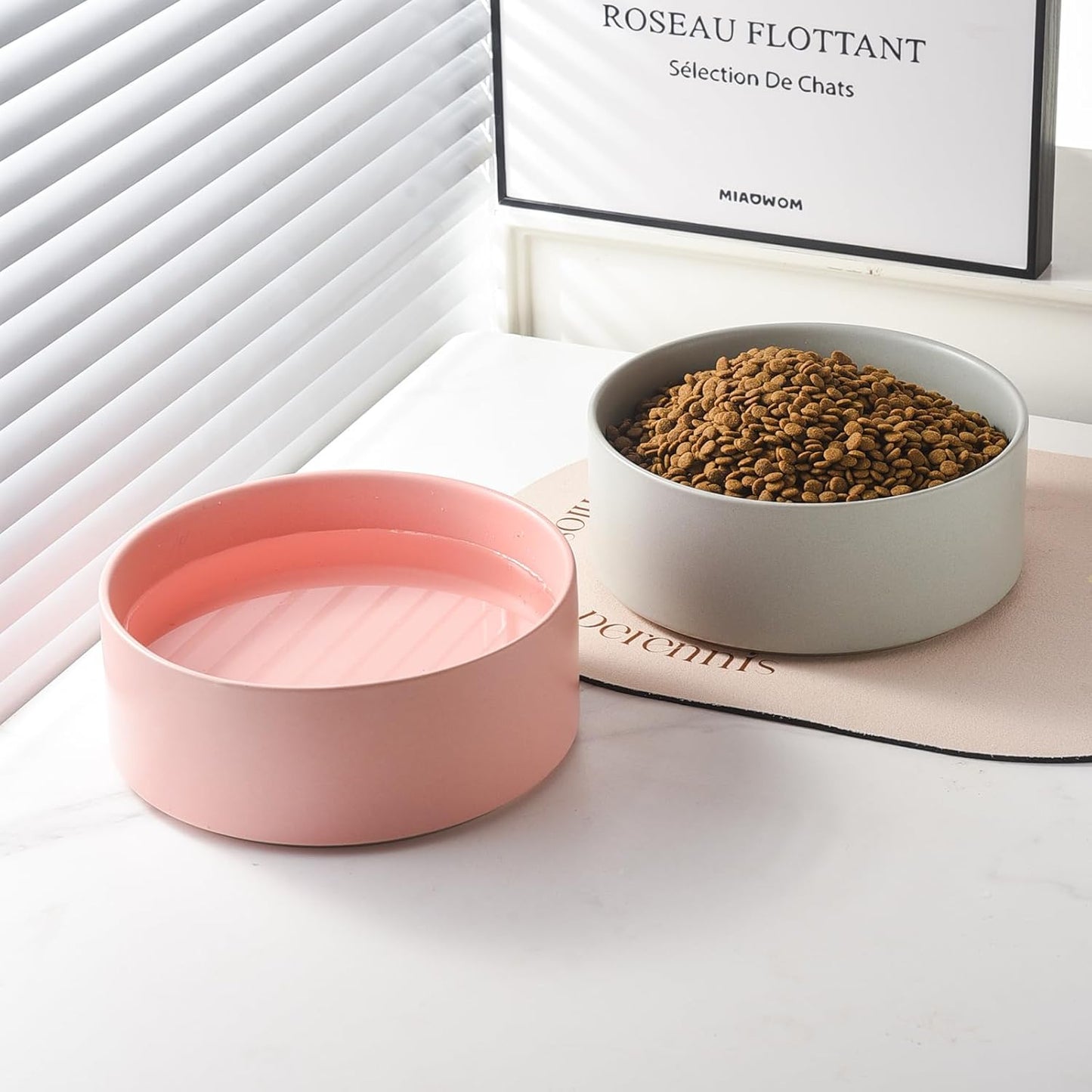 6'' Ceramic Raised Dog Bowl - 30Oz Dog Food & Water Bowl with Elevated Non-Slip Bamboo Stand, Dishwasher & Microwave Safe, Anti Vomiting Heavy Duty Pet Bowl for Small and Medium Dogs, White