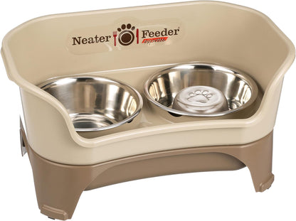 Neater Feeder Express Mess Proof Dog Bowls Elevated for Small Breeds under 15 Lb, Made in USA, No Spill Raised Dog Food Bowl Stand, Stainless Steel Food and Water Bowl Set, Feeding Station, Cappuccino