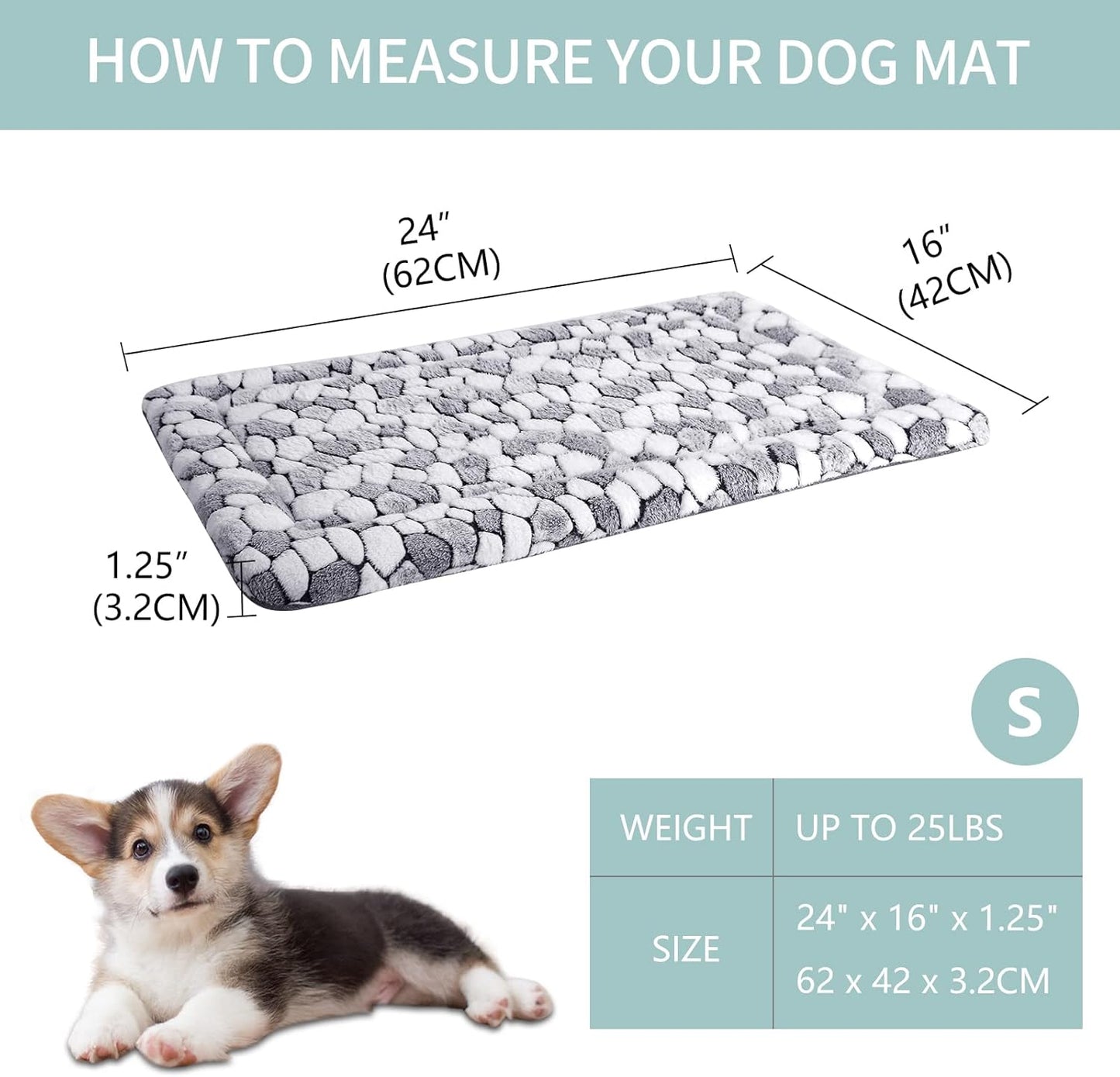 VANKEAN Dog Crate Pad Bed Mat Reversible (Warm & Cool), Soft Pet Sleeping Mat Dog Bed for Crate Suitable for Small to XX-Large Dogs and Cats, Machine Washable Crate Beds, Grey Stone Pattern